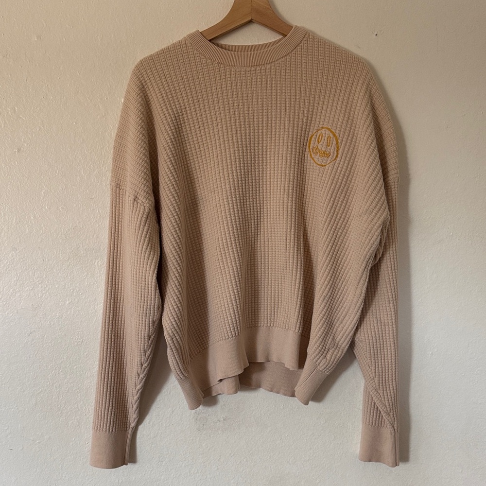 drew house Tan Waffle Knit Crewneck Sweater Sz M AS IS